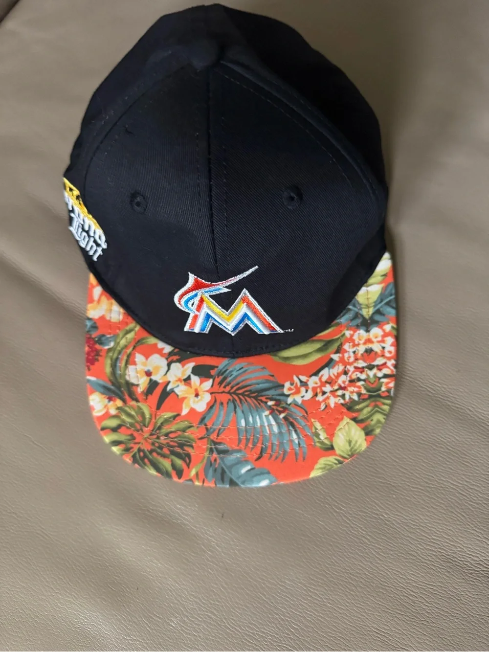 Miami Marlins Floral Brim Black Snapback Hat Corona Light Logo new without tags